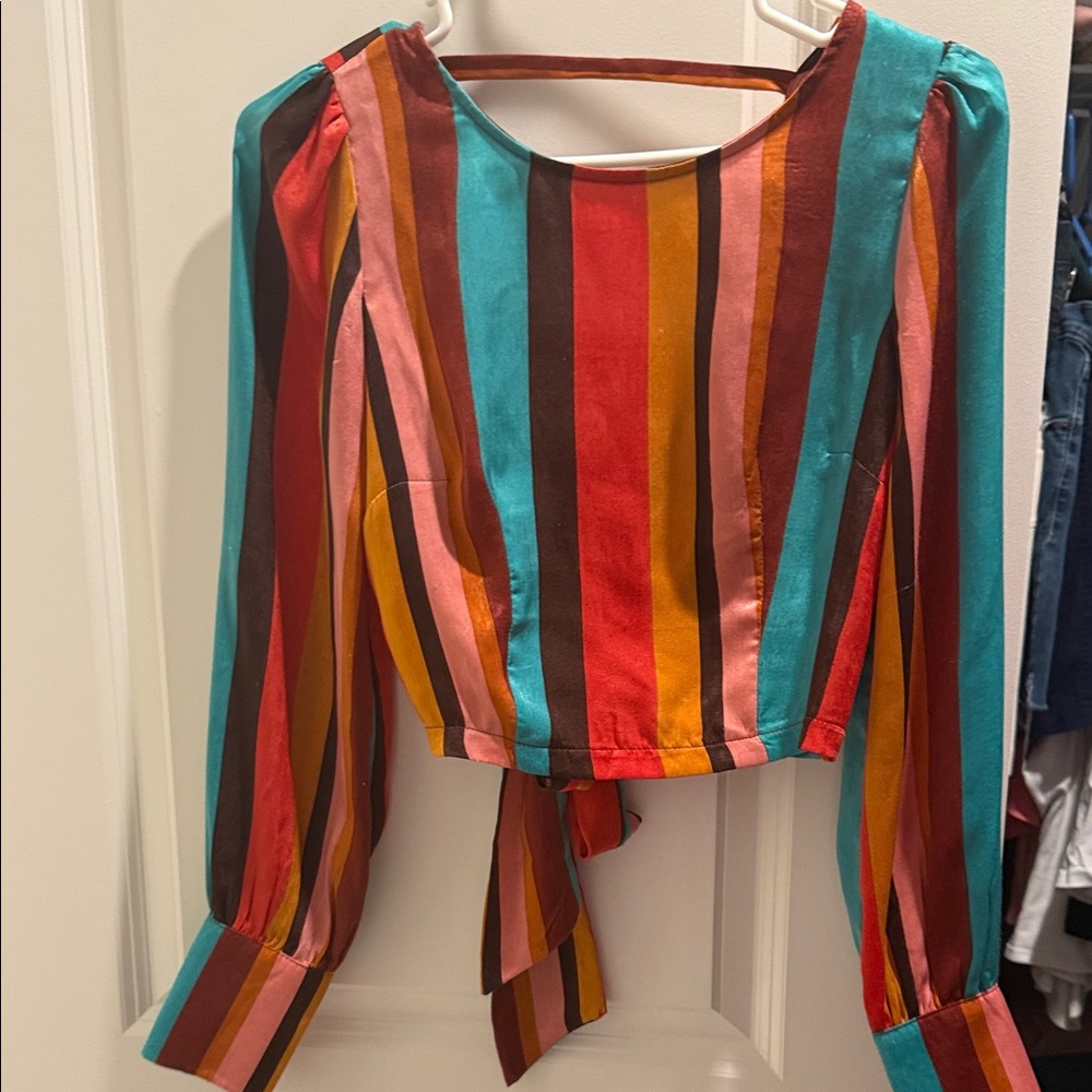 Forever 21 Multicolor Striped Blouse Open back Small